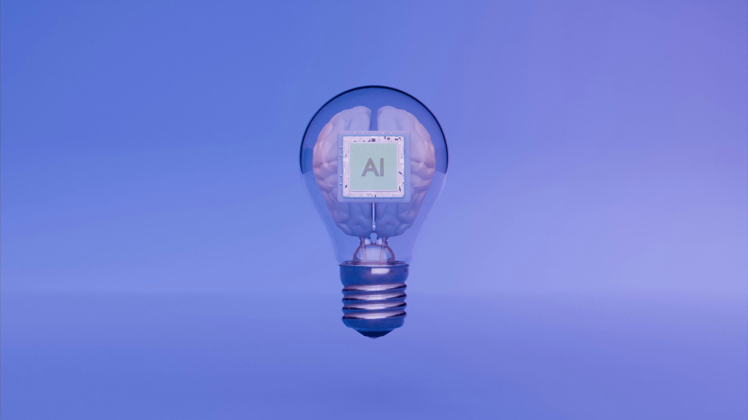 Illustration of a light bulb with a brain inside and an AI badge, symbolizing artificial intelligence and innovation.