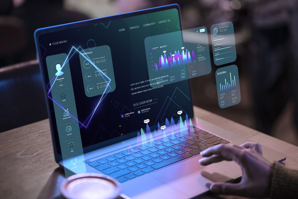 Laptop displaying a modern technology interface representing AI, digital innovation, and enterprise technology